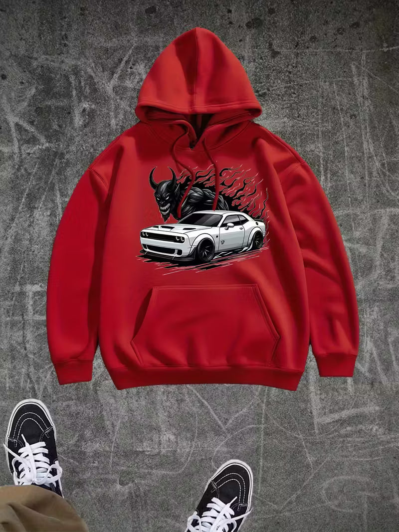 Devil’s Machine” Hoodie – Bold Graphic with Fiery Muscle Car | Casual Streetwear for Car Enthusiasts