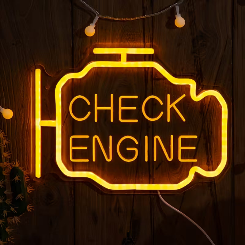 Neon “Check Engine” Lamp – Garage & Workshop Decor | Vintage Motoring Sign for Car Enthusiasts