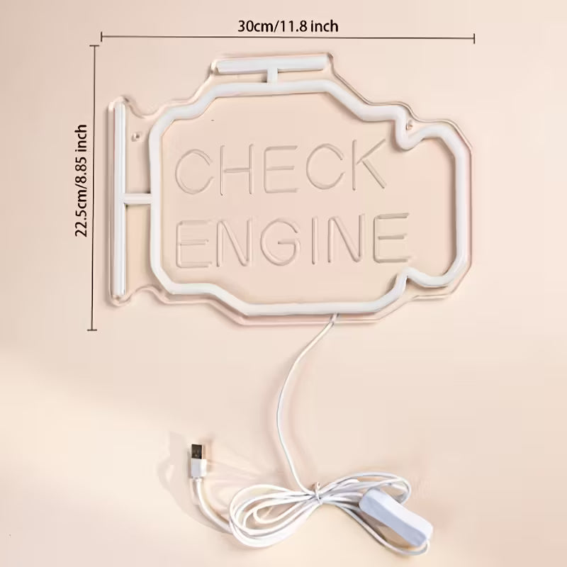 Neon “Check Engine” Lamp – Garage & Workshop Decor | Vintage Motoring Sign for Car Enthusiasts
