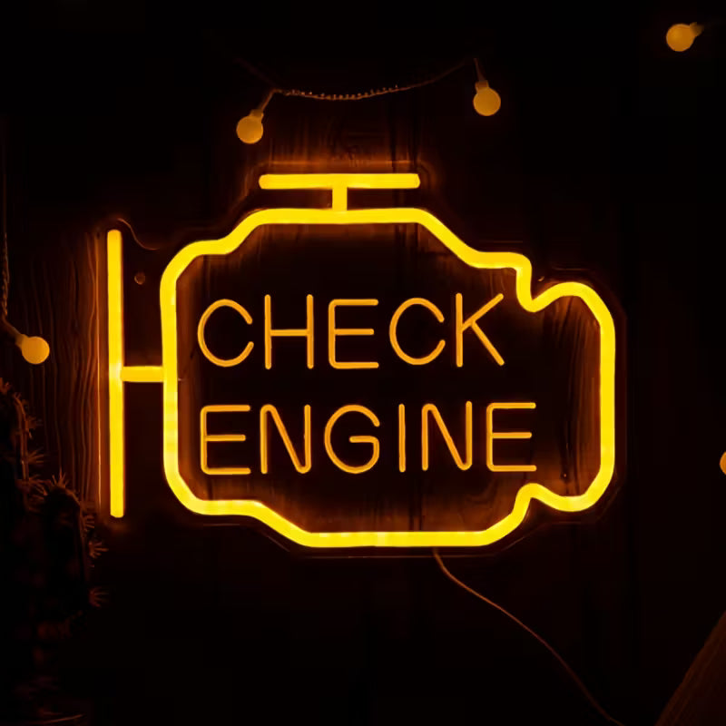 Neon “Check Engine” Lamp – Garage & Workshop Decor | Vintage Motoring Sign for Car Enthusiasts